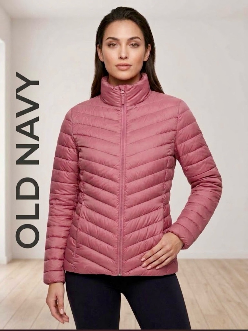 Old Navy Active Pink Water-Resistant Quilted Puffer Jacket Coat Size L NWOT